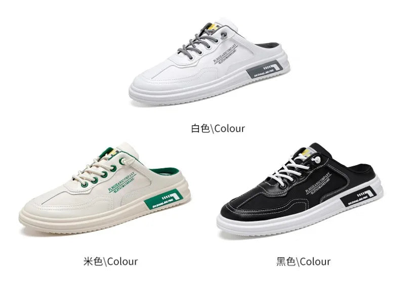 Summer New Men Casual Flats Shoes Fashion Men Half Slippers Canvas Shoes Outdoor Saft-sole Black Sandals Trendy Tenis Masculino