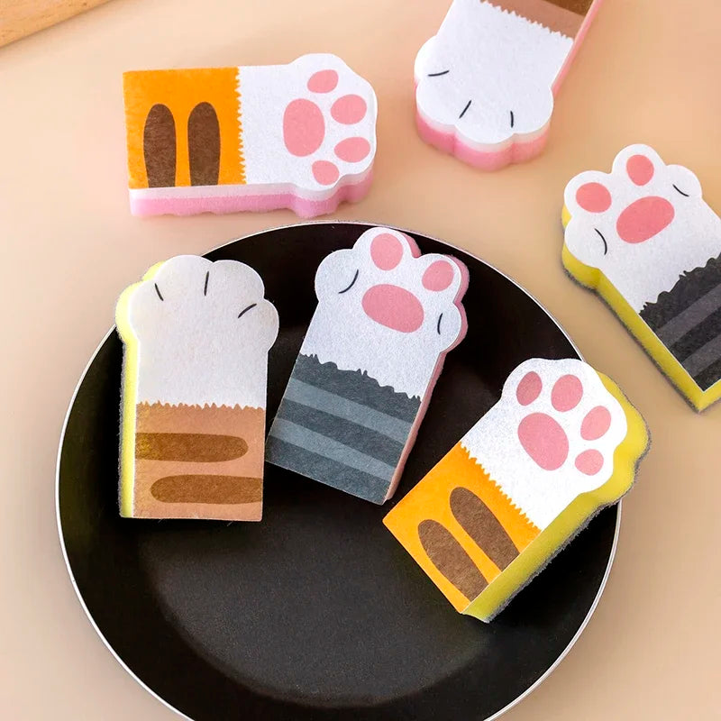 3Pcs New Washing Dishes Sponge Brush Cute Cat Paw Cleaning Dish Towel Cloth Pot Cleaning Magic Wipe Household Kitchen Supplies