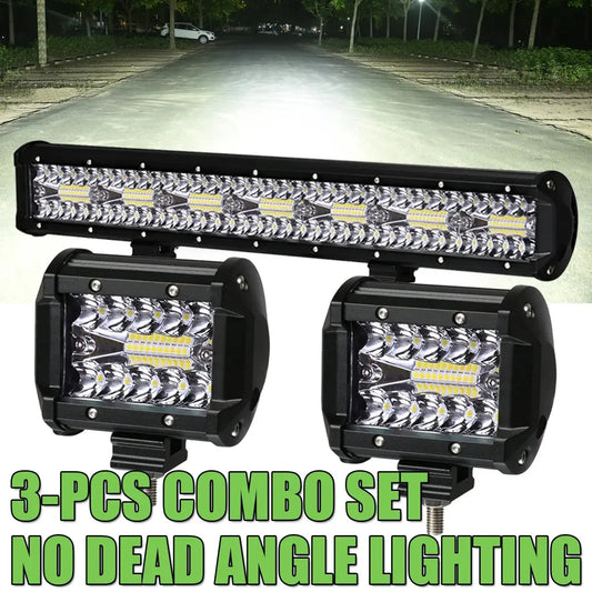 Combo Set 4 20 Inch 3 Rows LED Bar LED Work Light Bar Combo Beam For Offroad Boat Car Tractor Truck 4x4 SUV ATV Vehicle Driving