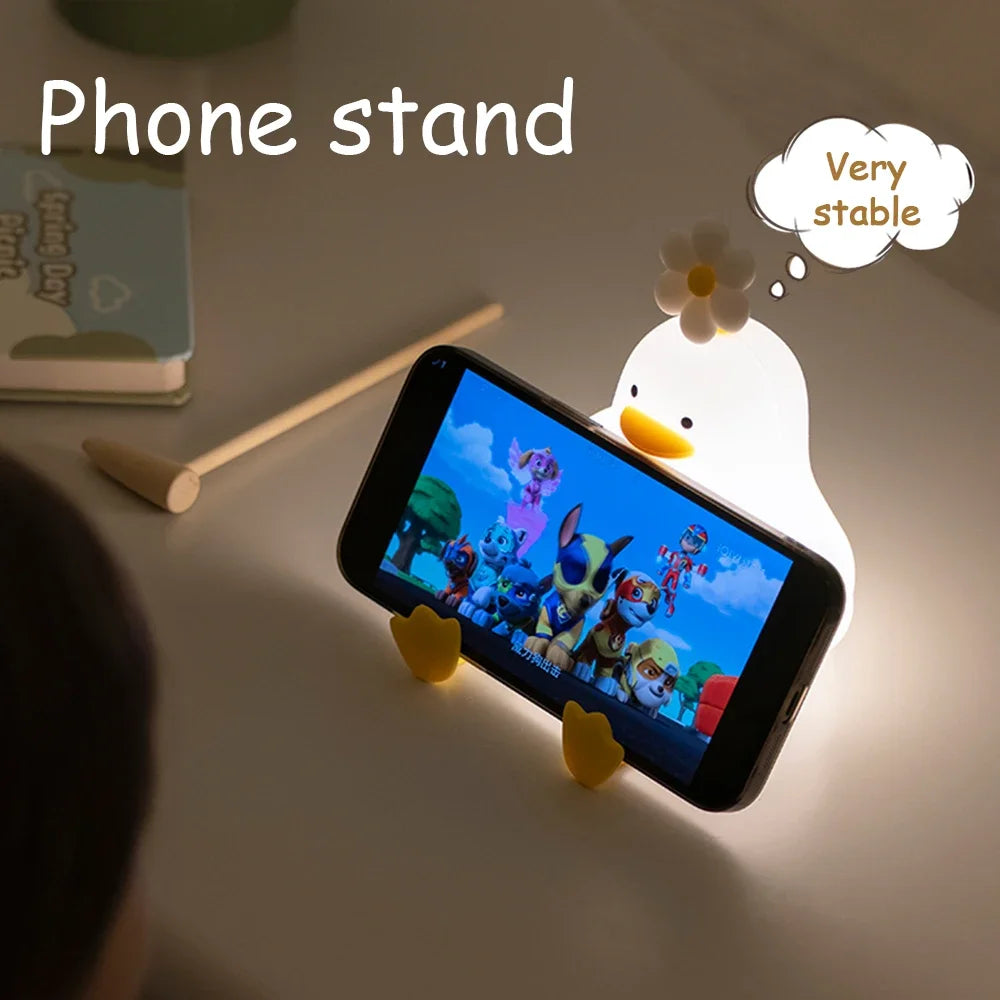 Duck Silicone Night Light for Children with Timer Usb Rechargeable Dimming Touch Lamp Sleeping Bedroom Cartoon Animal Decor Gift