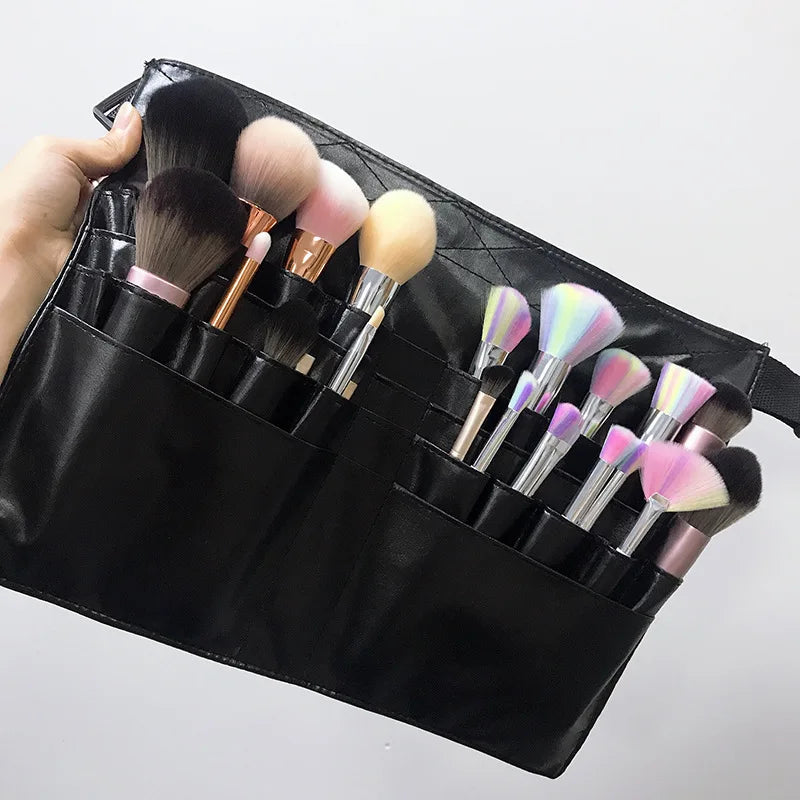 3 Style Multi-function Large Capacity PU Leather Cosmetic Bag Makeup Brush Bag With Zipper Belt For Professional Makeup Artist