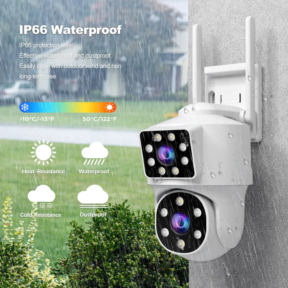 SriHome 2MP Wifi PTZ Camera SH063 Dual Lens Dual Screen Outdoor Wireless Security IP Auto Tracking Street Surveillance Camera