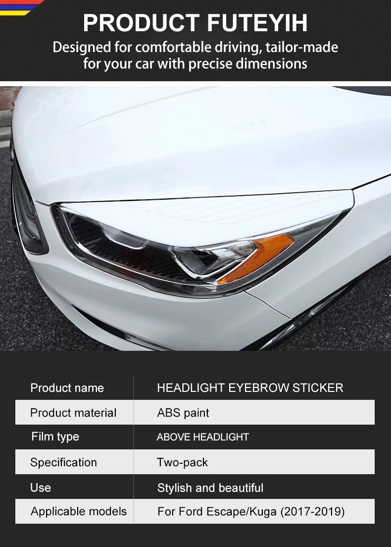 Headlight Eyebrow Car Eyelids Sticker Cover Decal Trim ABS Styling Sticker for Ford Escape Kuga 2017 2018 2019 Accessories