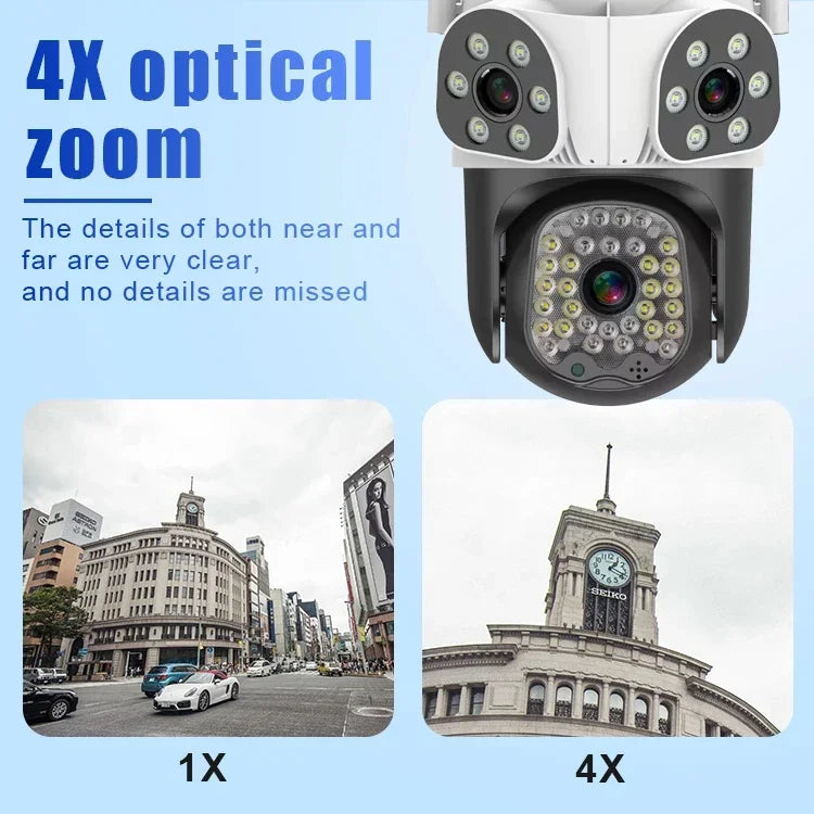 8K 15MP Three Screen WiFi Camera Outdoor HD IP CCTV Auto Tracking Security-Protection 4X Zoom 360° Outdoor Surveillance Camera