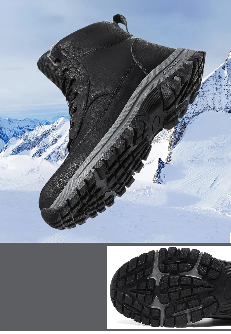 2024 Mens Sneakers Cotton Shoes Winter Plush Trekking Shoe TPR Shoes Non-slip Ankle Boots Waterproof Leather Warm Snow Boots Men