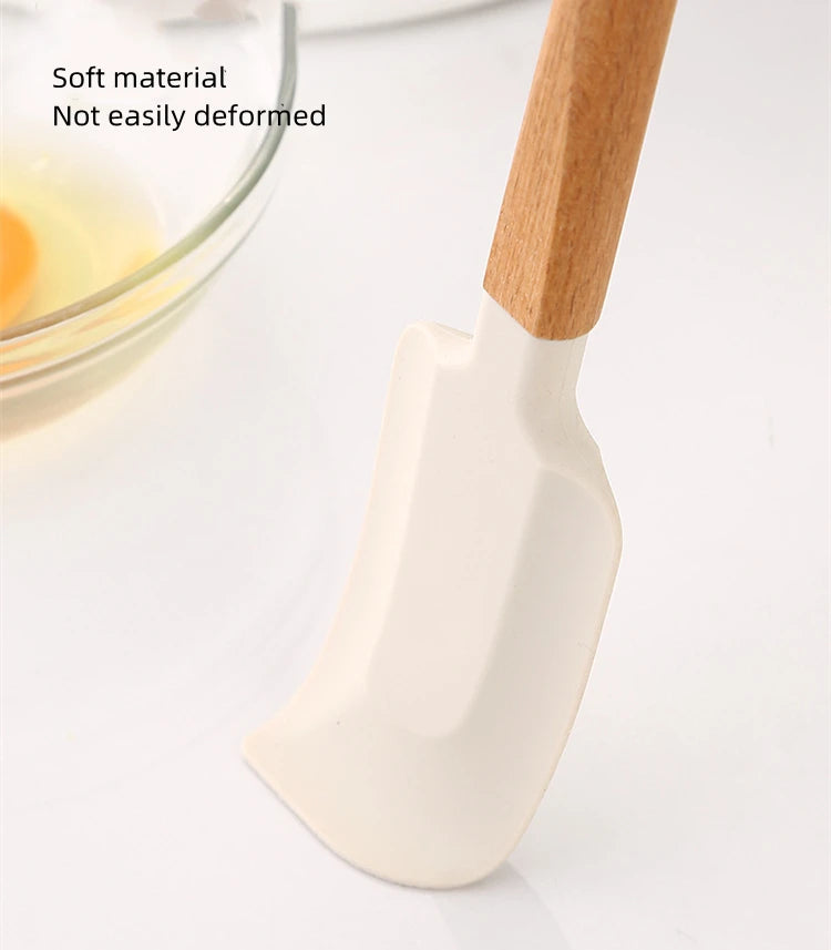 2Pcs/Set White Silicone Cream Spatula Non-stick Pastry Blenders Wood Handle Chocolate Butter Baking Scraper Kitchen Cake Mixer