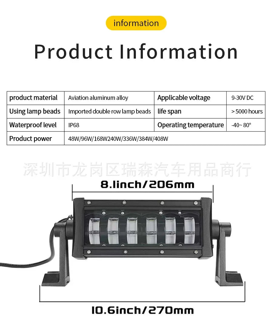 Automotive LED Strip Light Double Row High and Low Beam Spotlights Off-road Vehicle Modified LED Work Lights