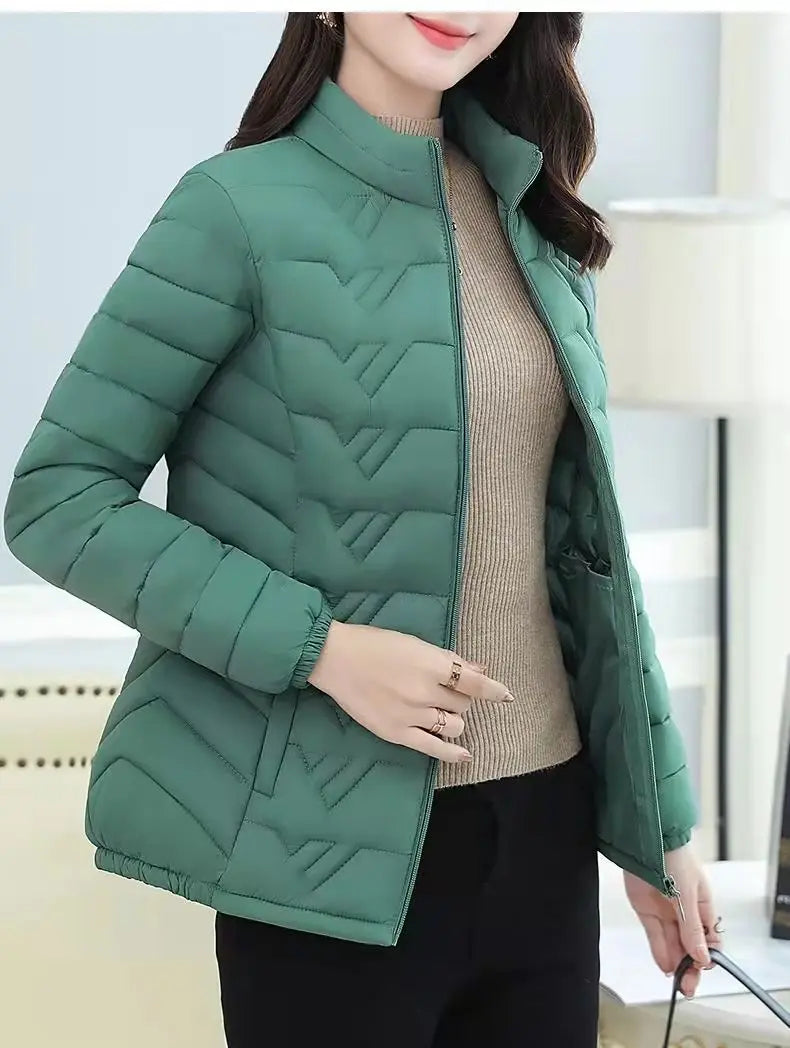 Simple Fashion Women Down Cotton Jacket Autumn Winter Stand Collar Long Sleeve Warm Coat Female Parka New Chaquetas Para Mujeres