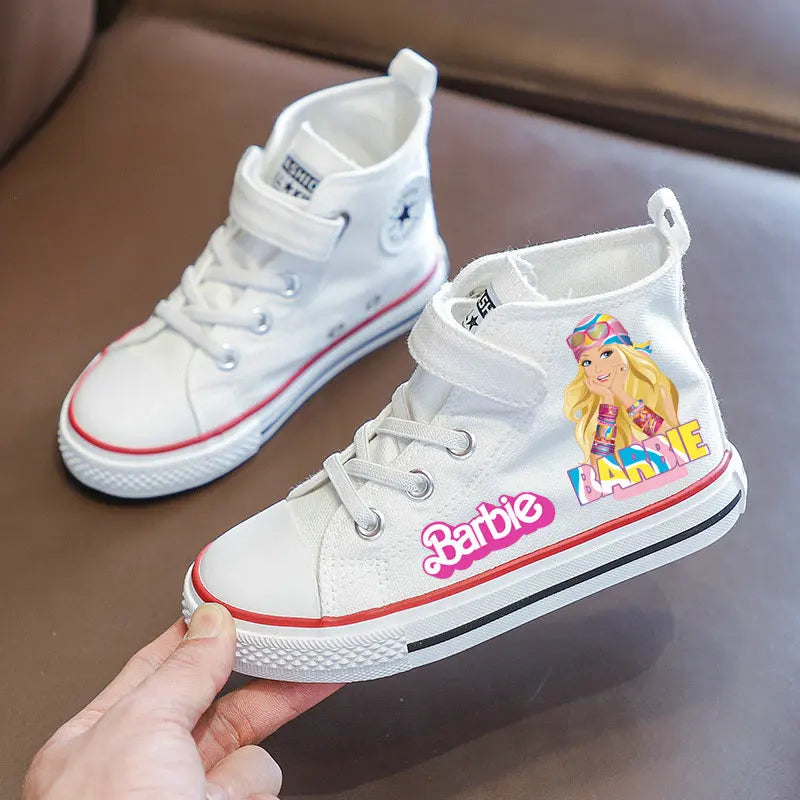 Girls Barbie Shoes Kids Cute canvas Shoes Student Outdoor Children Tennis Shoes Sport Baby Casual Sneakers White Shoes Size26-36