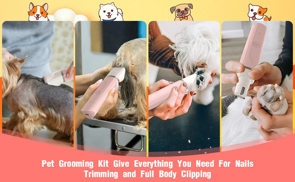 4 in 1 Pet Grooming Kit,Quiet Cordless Dog Clippers,Low-Noise Paw Trimmer,Cat Shaver&Nail Grinder,Ideal for Dogs,Cats Other Pets