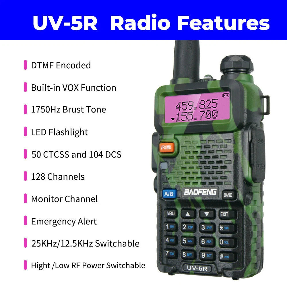 BaoFeng UV 5R Walkie-Talkie Dualband Long Range Two Way Radio For Hunting Portable FM cb Radio Stations Transceiver Wireless Set