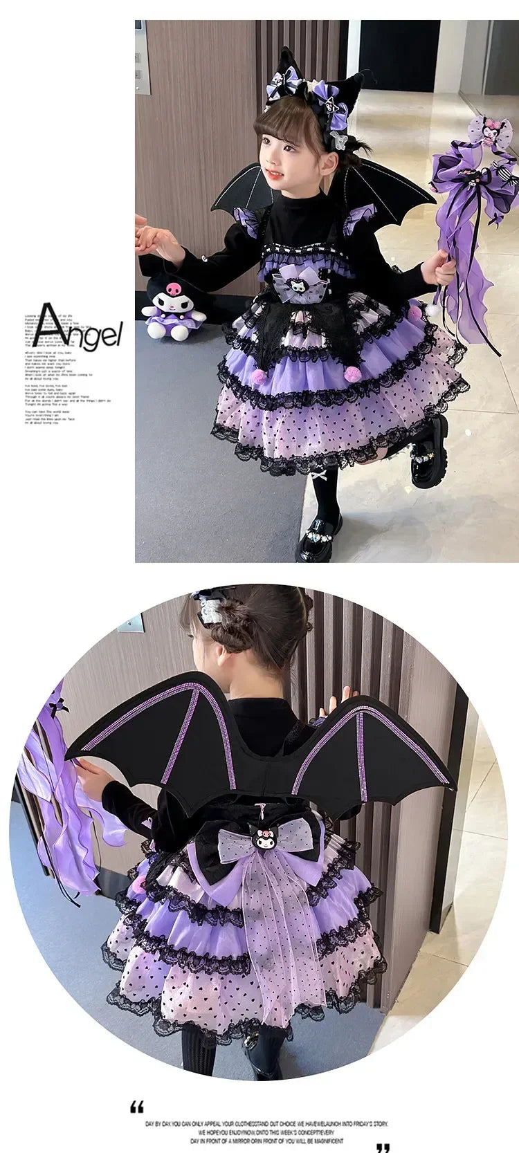 Sanrio Kuromi Spring and Autumn Girl Cute Cartoon Dress Lolita Birthday Party Role Play Tutu Dress Child Dress Gift Christmas