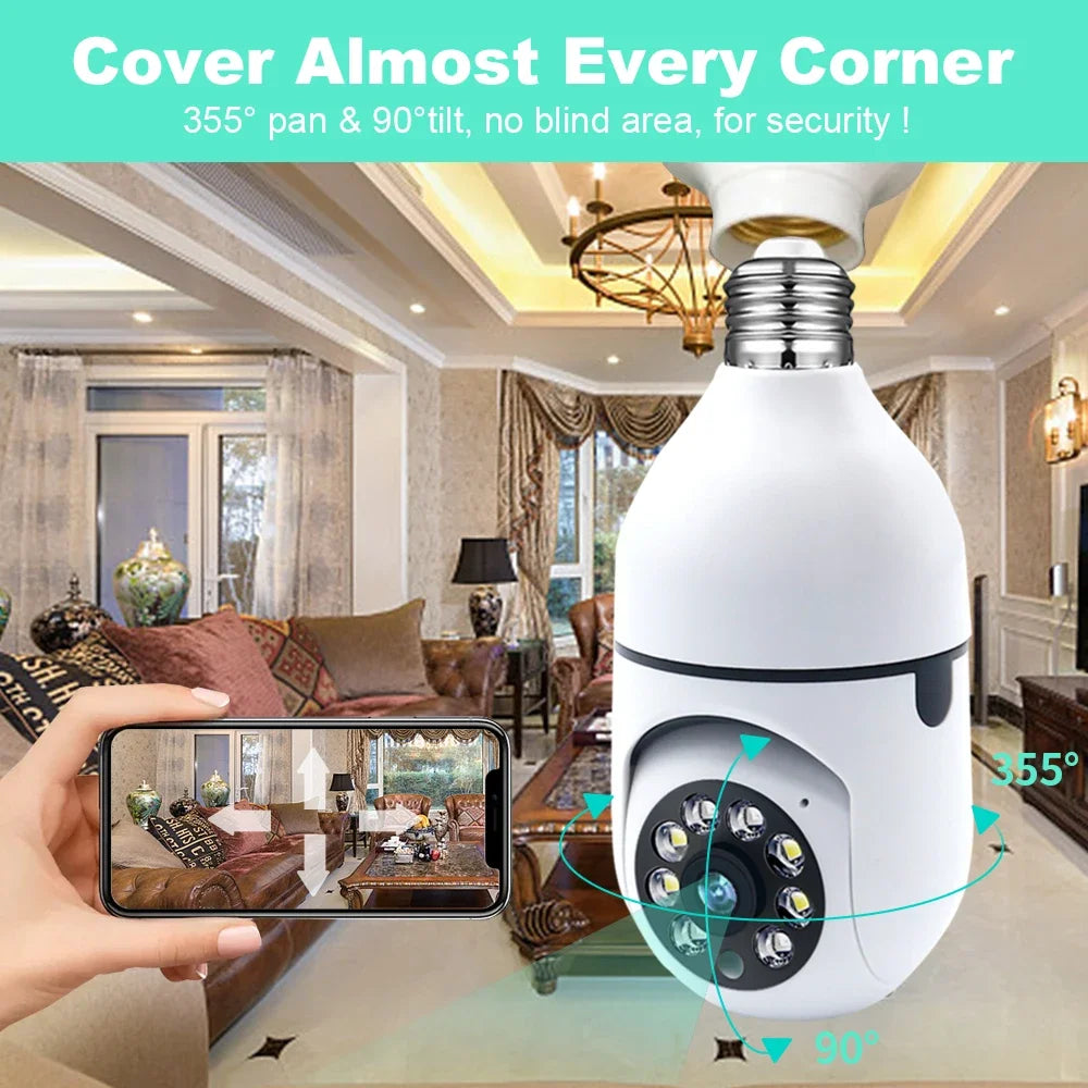 E27 Bulb Wifi Camera Full Color Night Vision House Surveillance Cameras Automatic Human Tracking 4X Zoom Indoor Security Monitor