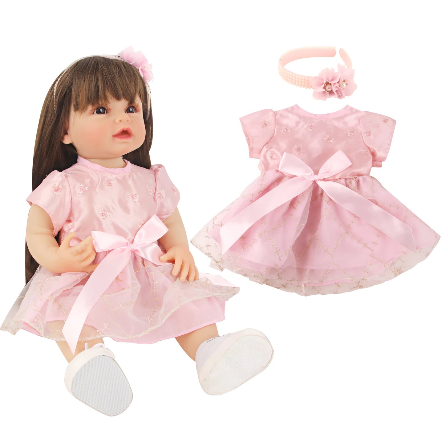 55CM 22 Inches Baby Reborn Girl Doll Full Body Soft Silicone Cute Newborn Dolls With Shoes,Clothes Girl's Best Gift Festival Toy