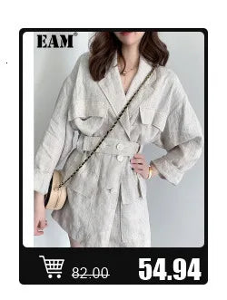 [EAM] 30% Wool X-Long Big Size Warm Woolen Coat New Lapel Long Sleeve Women Jacket Fashion Tide Autumn Winter 2024 1DH4053