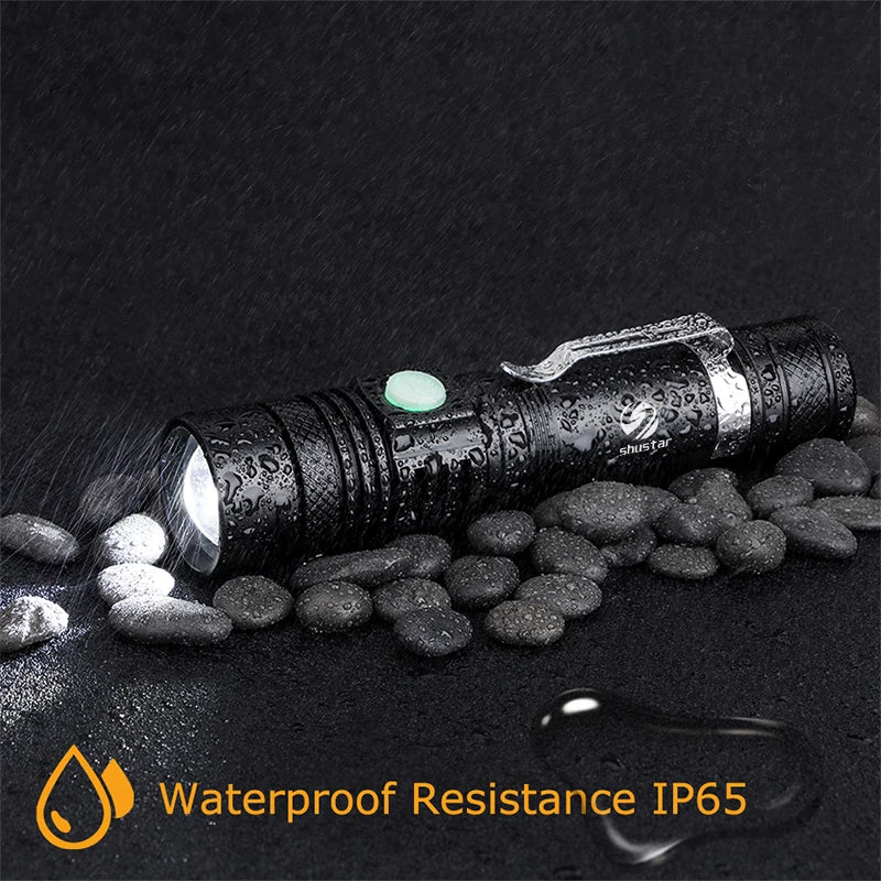 High Power Led Flashlights Zoomable Camping Torch With T6 LED Lamp Beads Waterproof 4 Lighting Modes Multi Function USB Charger