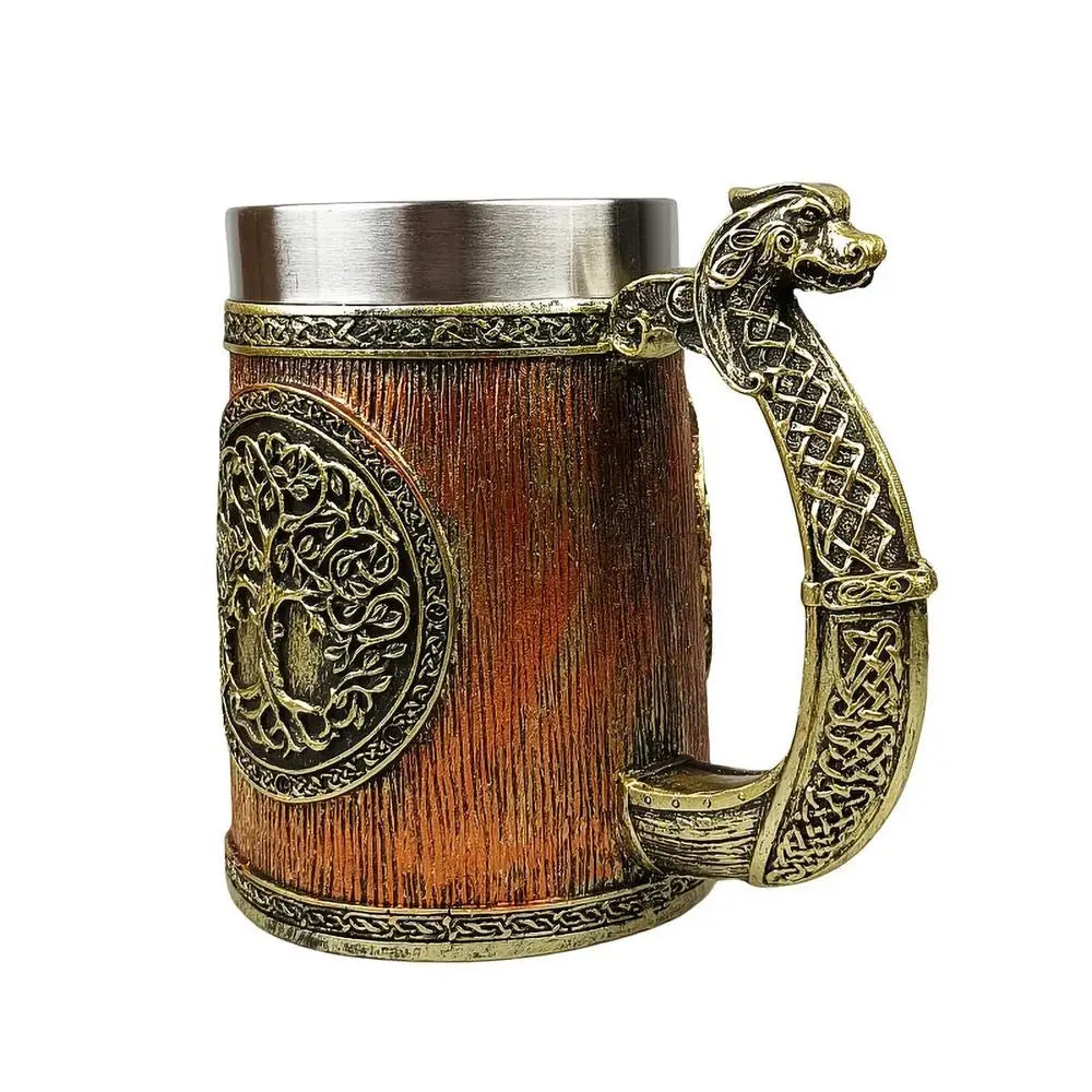 Viking Wood style Beer Mug Simulation Wooden Barrel Beer Cup Men Beer Tankard Cup Coffee Cool Mug Viking Beer Mug 600ml