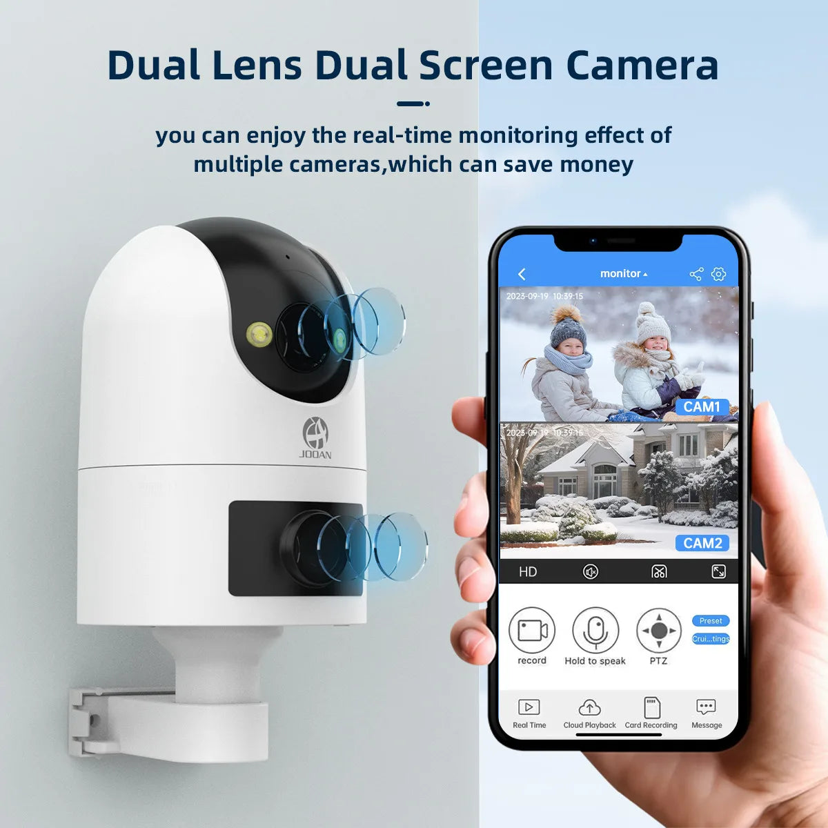 JOOAN 4K HD  PTZ Camera Outdoor Dual Lens Dual Screen AI Tracking 5G WIFI IP Camera Security Protection CCTV Video Surveillance