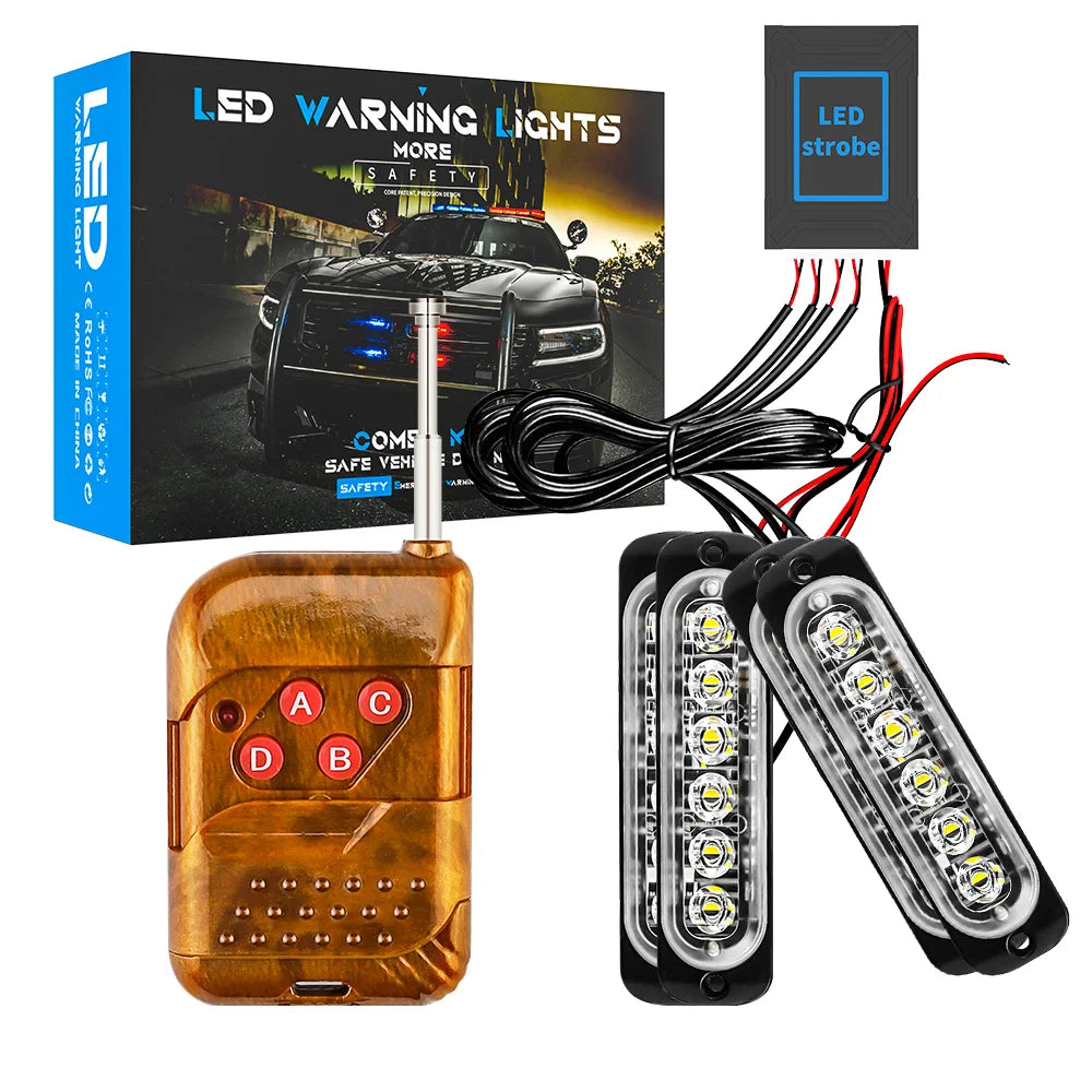 4X 6 LED Kit Wireless Remote Control Car Front Grille Strobe Light  Flashing Emergency Lamp Police Warning Flash Signal 12V 24V