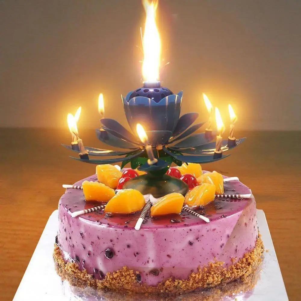 Innovative Party Cake Candles Musical Rotating Lotus Flower Flat Bottom Rotating Electronic Candle Birthday Cake Music Candles