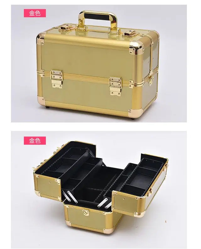 2024 New Professional Makeup Box Aluminum Alloy Make Up Organizer Women Cosmetic Case Travel Large Capacity Suitcase Bag