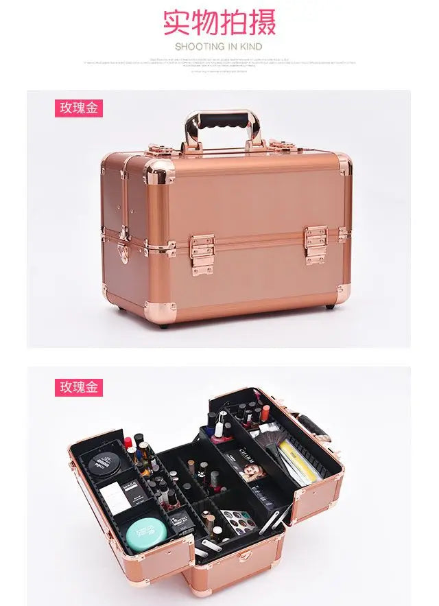 2024 New Professional Makeup Box Aluminum Alloy Make Up Organizer Women Cosmetic Case Travel Large Capacity Suitcase Bag