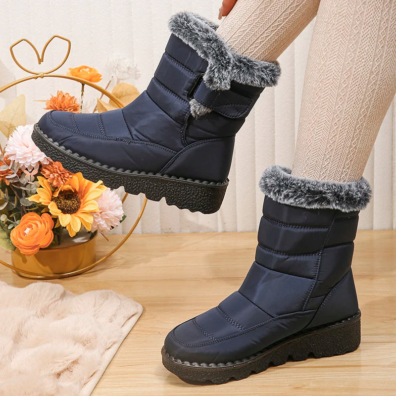 2024 Waterproof Snow Boots for Women Winter Shoes Faux Fur Plush Ankle Boots Woman Plus Size Non-Slip Warm Cotton Botas Mujer