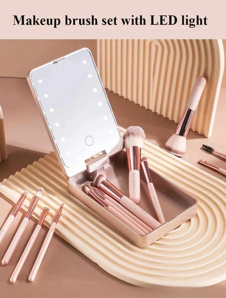 Makeup Mirror Set with Lid Dustproof Organizer Lighted Makeup Brush Set Mirror for Bloggers