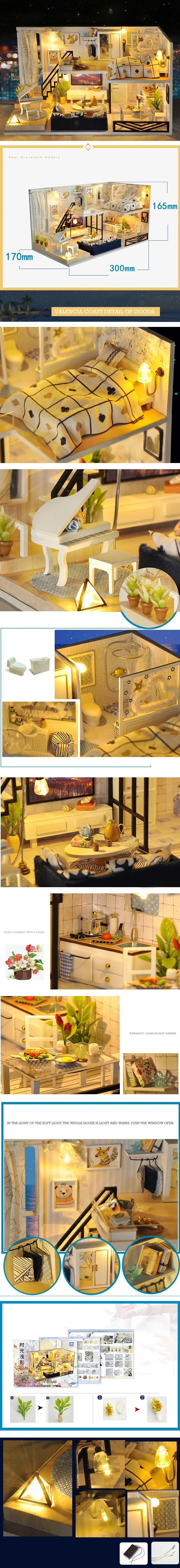 Assemble DIY Wooden House Dollhouse kit Wooden Miniature Doll Houses Miniature Dollhouse toys With Furniture LED Lights Gift