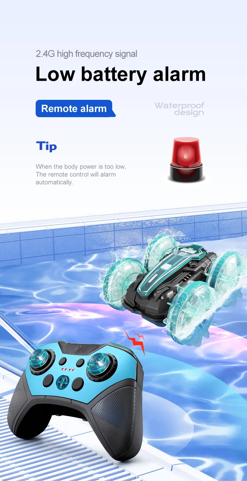 New LED Amphibious RC car Dual remote control waterproof stunt car double side flip drift drive 360 ° rotation rc cars Kids toy