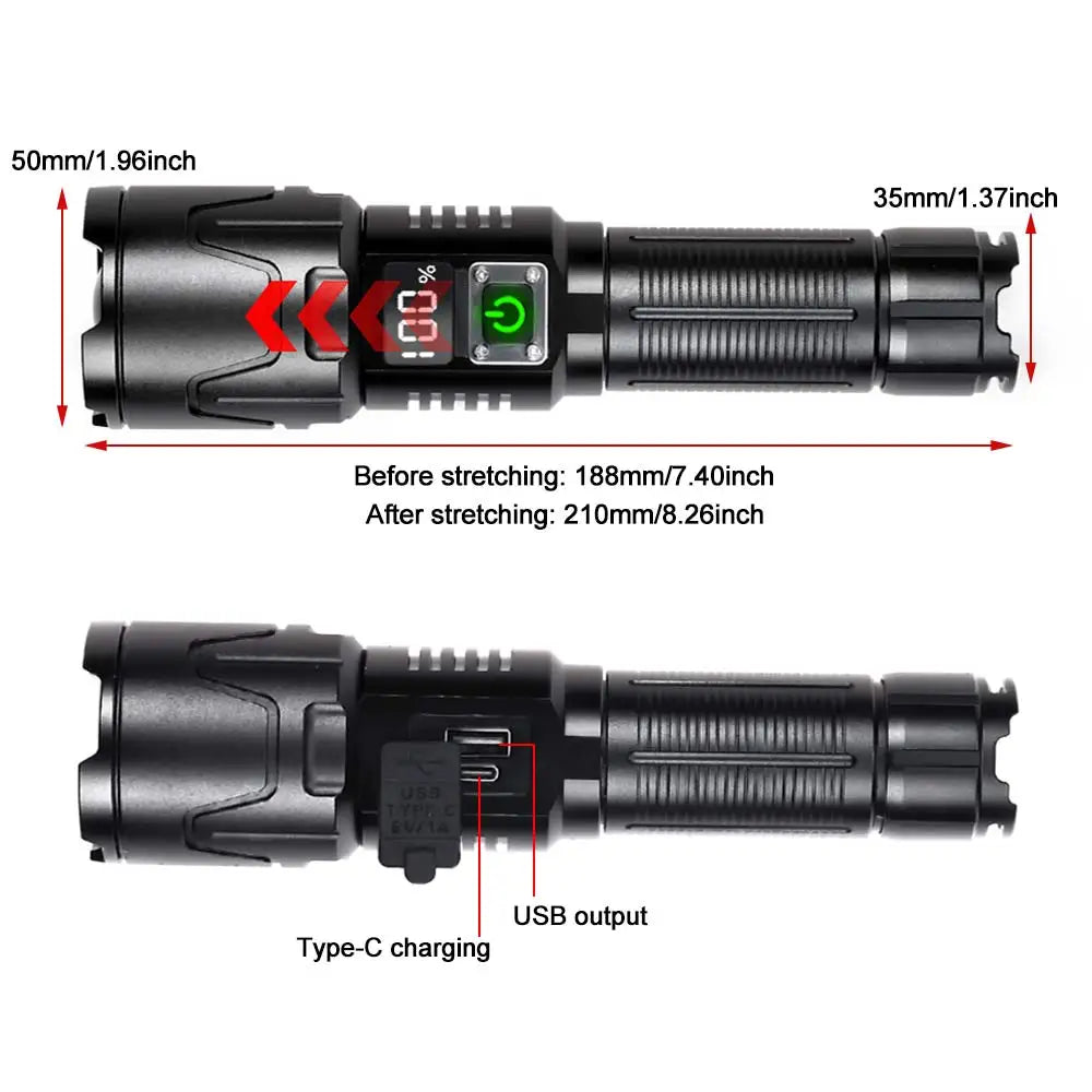 30W Super bright Long Shot Torch LED White Laser Flashlight USB Rechargeable Flash Light 26650 Flashlights Tactical Lantern