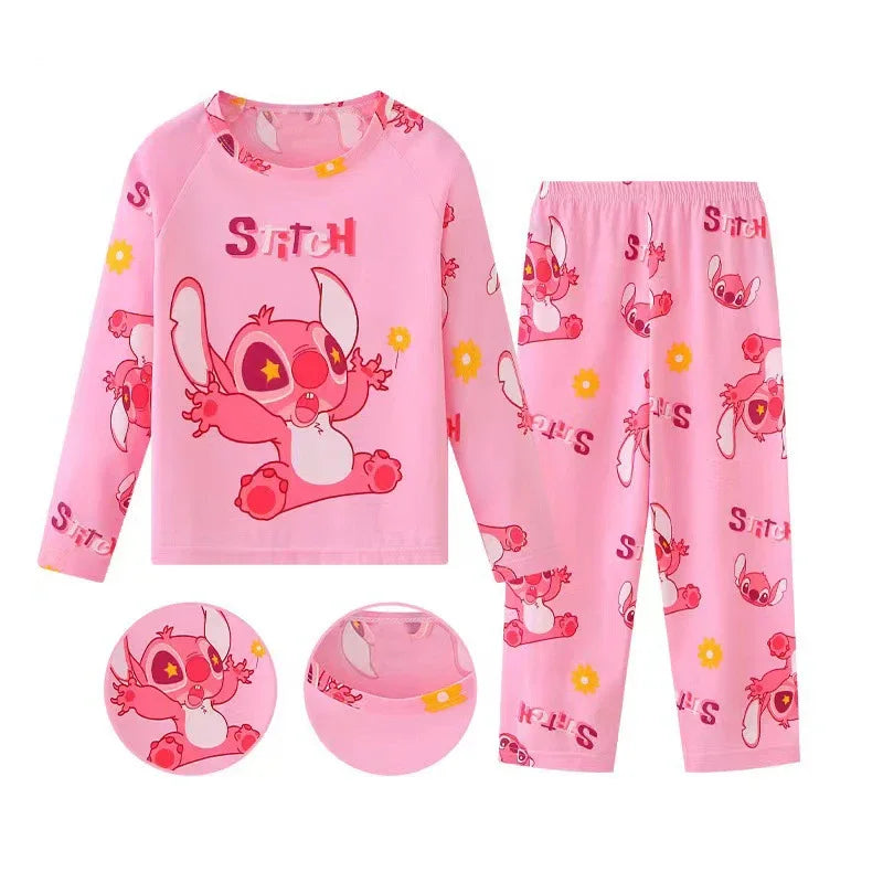 New Spring Children's Clothing Sets Stitch Angel Boy Sleepwear Long sleeved pants Clothes Kids Pajamas Set Baby Girls Pyjamas