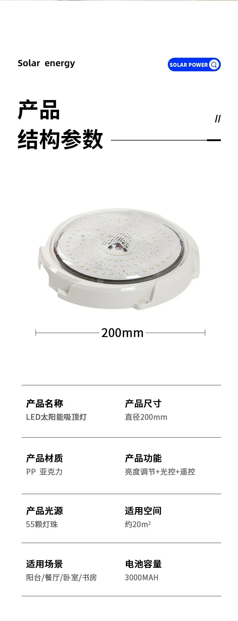 New Solar Ceiling Lamp Household Power-saving Waterproof Balcony Aisle Lamp Rural Villa LED Solar Intelligent Light Control Lamp