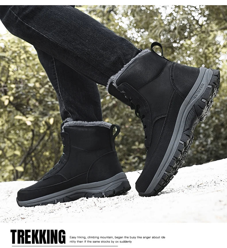 2024 Mens Sneakers Cotton Shoes Winter Plush Trekking Shoe TPR Shoes Non-slip Ankle Boots Waterproof Leather Warm Snow Boots Men