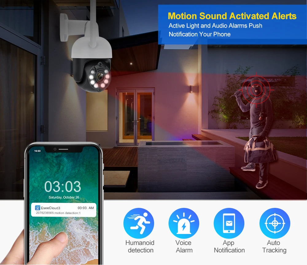 MISECU PTZ WIFI IP Dome Speed 3MP Camera Outdoor Waterproof P2P Wireless Surveillance Security CCTV Camera AI Auto Tracking