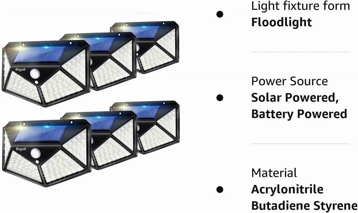 Solar Lights Outdoor 6 Pack, 100LED/3 Modes 270° Lighting Angle Motion Sensor Security Lights, IP65 Waterproof