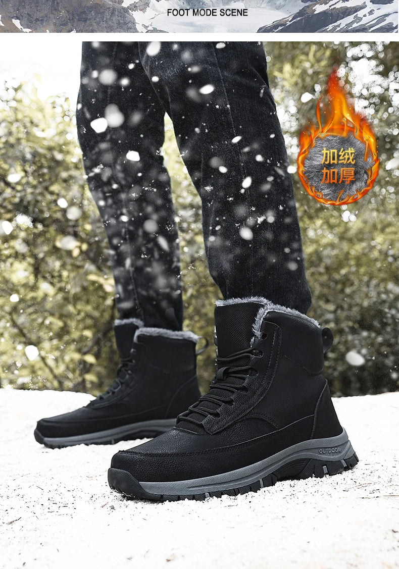 2024 Mens Sneakers Cotton Shoes Winter Plush Trekking Shoe TPR Shoes Non-slip Ankle Boots Waterproof Leather Warm Snow Boots Men