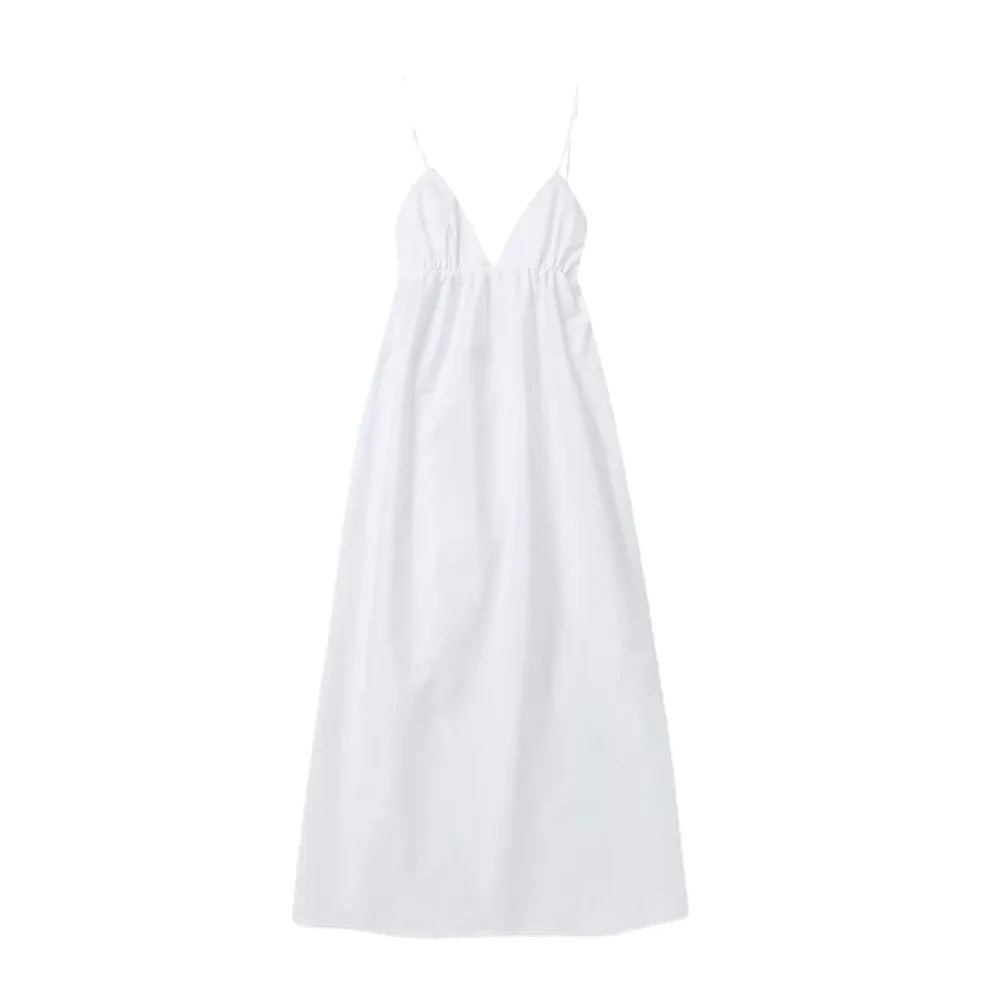 Summer 100% Cotton White Dresses Women Clothing Sleeveless Maxi Long One Piece Dress Spaghetti Strap Backless Beach Sundress New