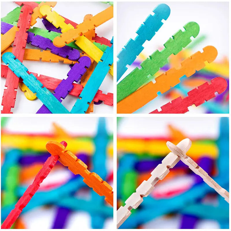 50Pcs Wooden Popsicle Sticks Natural Wood Ice Cream Sticks Creative Kids Puzzle DIY Hand Crafts Art Ice Cream Lolly Cake Tools