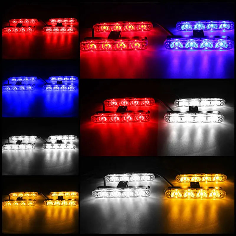 4led Strobe Led warning light police red blue flashing beacon CAR GRILLE SIGNAL LAMP Emergency lights Warning taillights Flasher