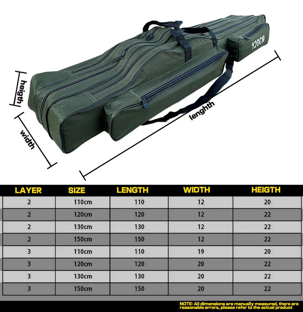 Fishing Bag Rod Reel Lure Pole Tool 2/3 Layer Waterproof Fishing Gear Tackle Large Capacity Storage Bag 110/120/130/150CM