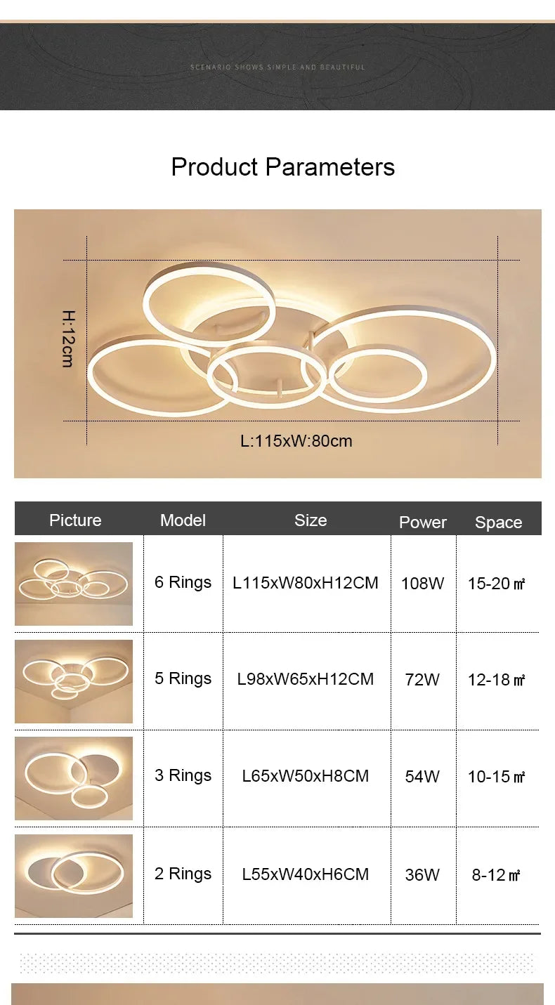 2023 Modern Led Circle Rings Ceiling Lights For living Room Bedroom Study Room Ceiling Lamp White/Brown/Black/Gold Color 90-260V