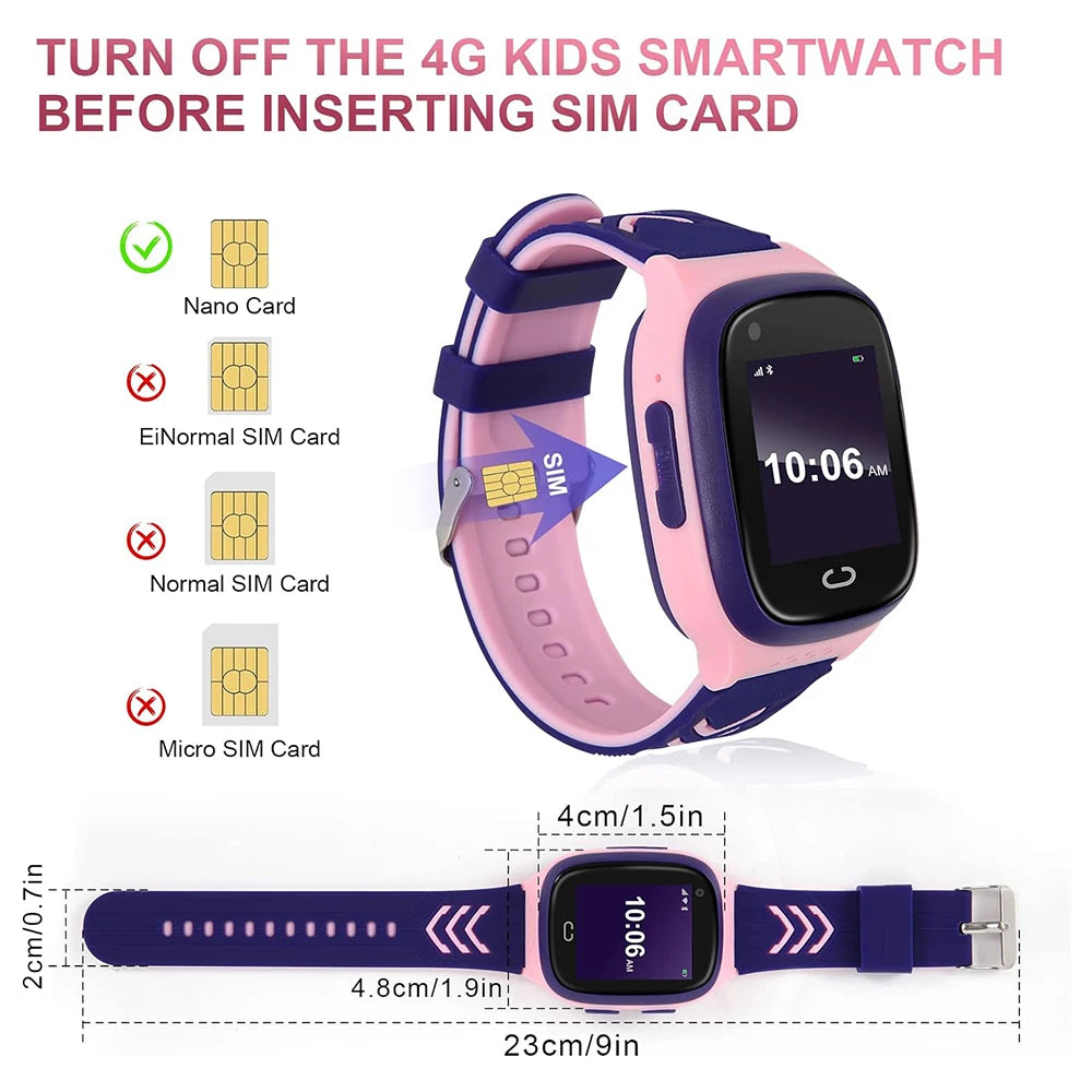 4G Kids Smart Watch Video Call Phone Watch Waterproof Monitor GPS SOS SIM Location Monitor Children Boy Girl Smartwatch Gifts