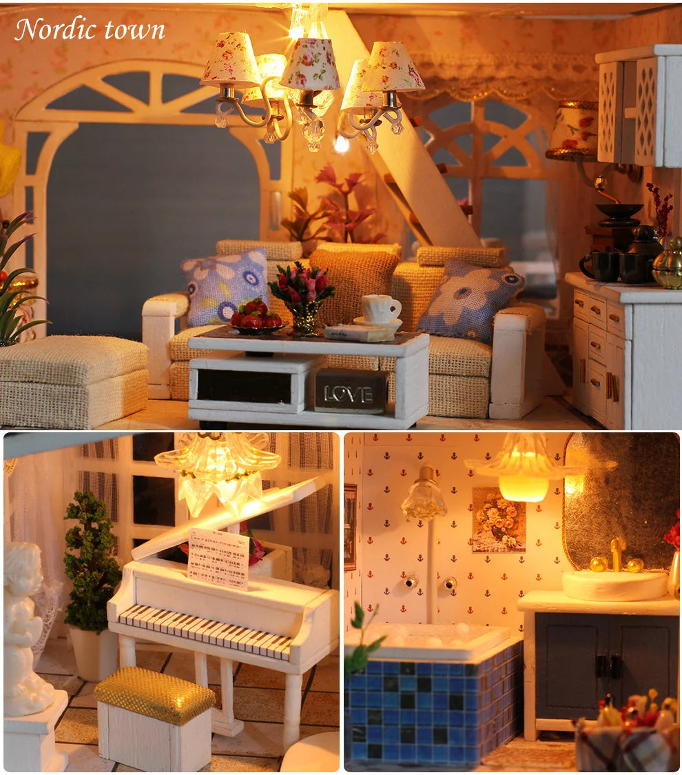 DIY Dollhouse Wooden doll Houses Miniature Doll House Furniture Kit Casa Music Led Toys for Children Birthday Gift