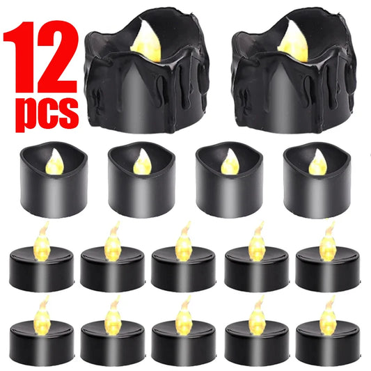 12/1PCS LED Electronic Candles Black Flameless Battery Operated Candle Lamps Halloween Xmas Wedding Party Decoration Lighting