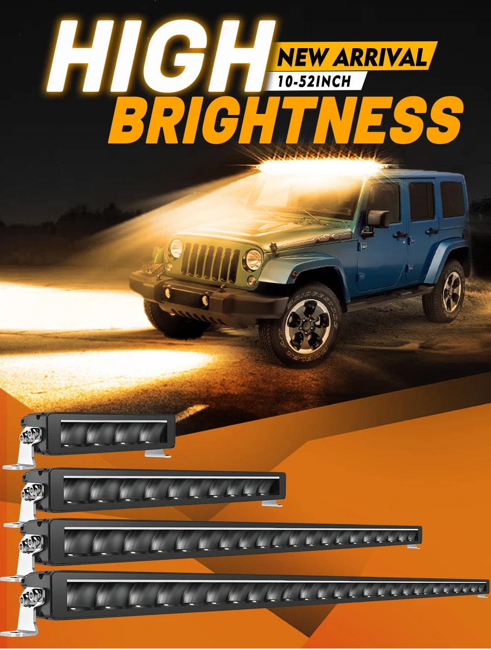 CO LIGHT New Slim 52 Inch LED Light Bar White & Amber 42" Led Work Light 6500K 3500K DRL 30000LM Off Road Driving Lamp 12V 24V