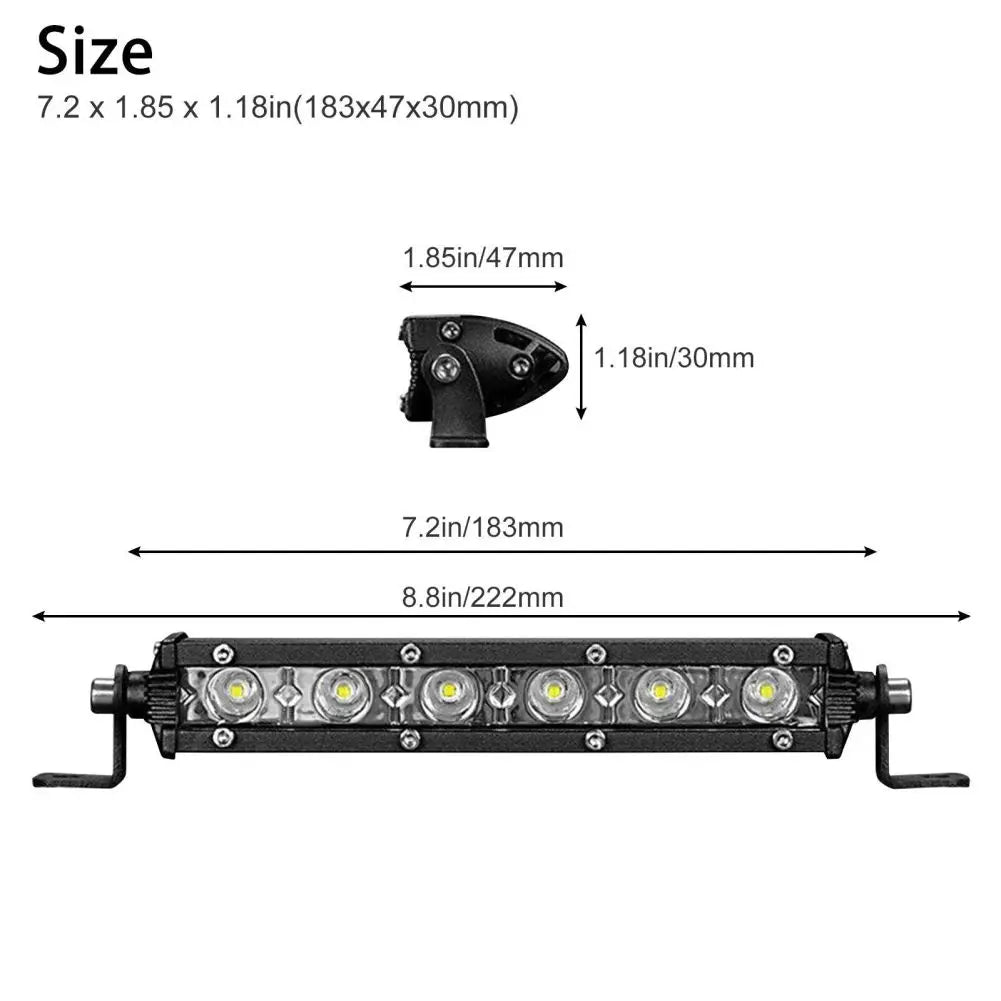 7" 18w Spotlight Led Work Light Bar Lamp 3600lm 6000k Driving Fog Light For Off Road Vehicle 4wd Car Truck