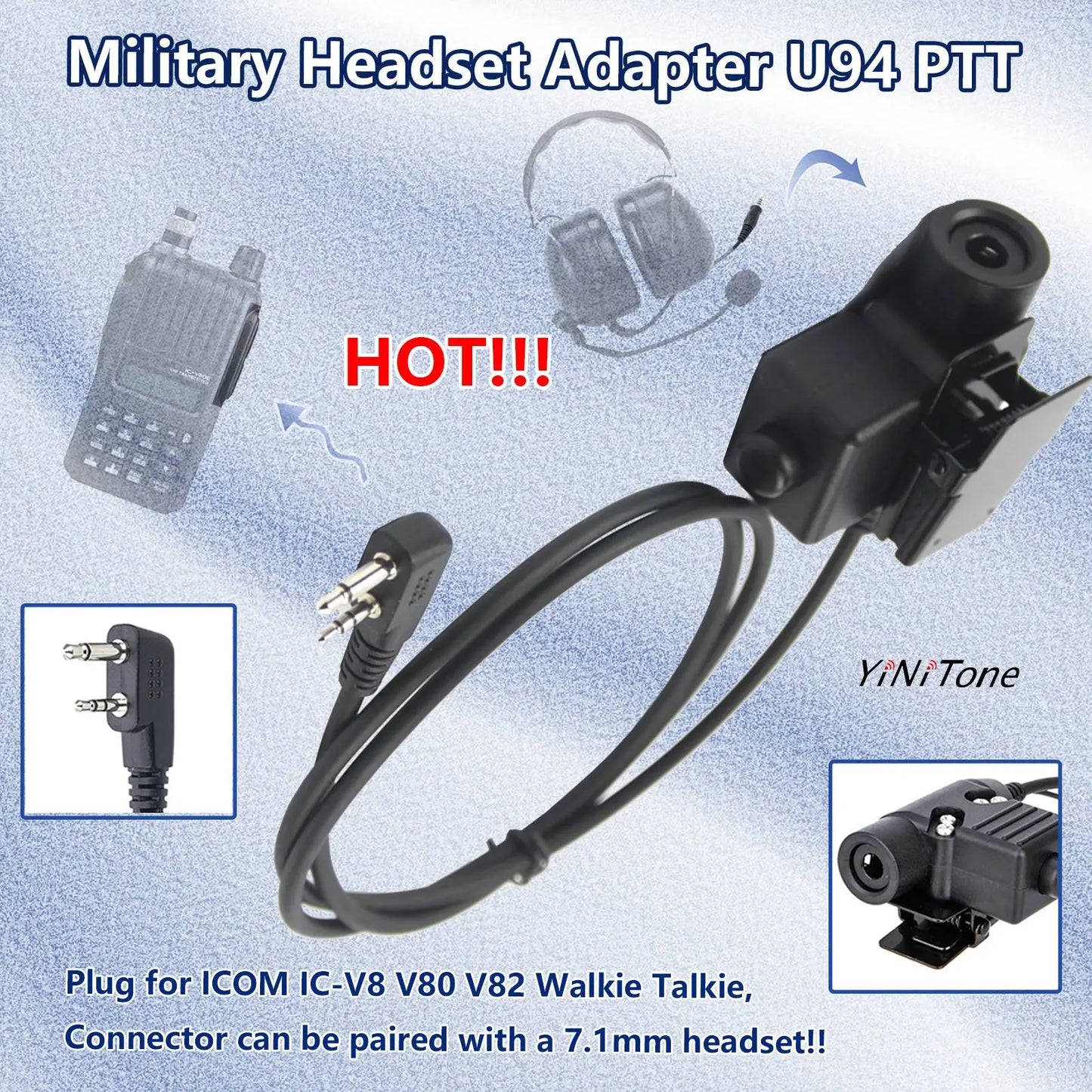 Headset Adapter Push to talk for ICOM IC-V8 V80 V82 Two Way Radio Standard 7.1mm Plug High Strength U94 PTT