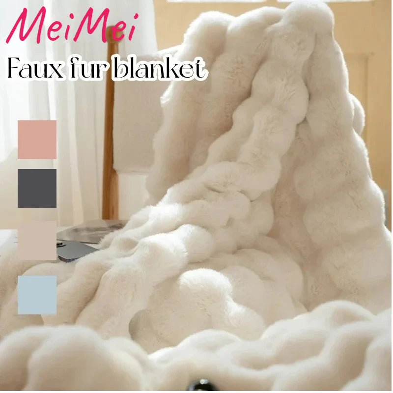 Faux Fur Plush Throw Blanket Warm Winter Double-sided Blankets for Bed Luxury Plaid Shaped Couch Cover for Sofa Pillow Case Gift