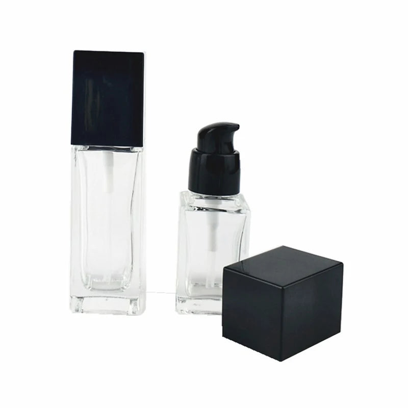 15/30ml Empty Pump Bottle Glass Liquid Foundation Container Makeup Transparent Square Refillable Bottle Portable Pump Bottle